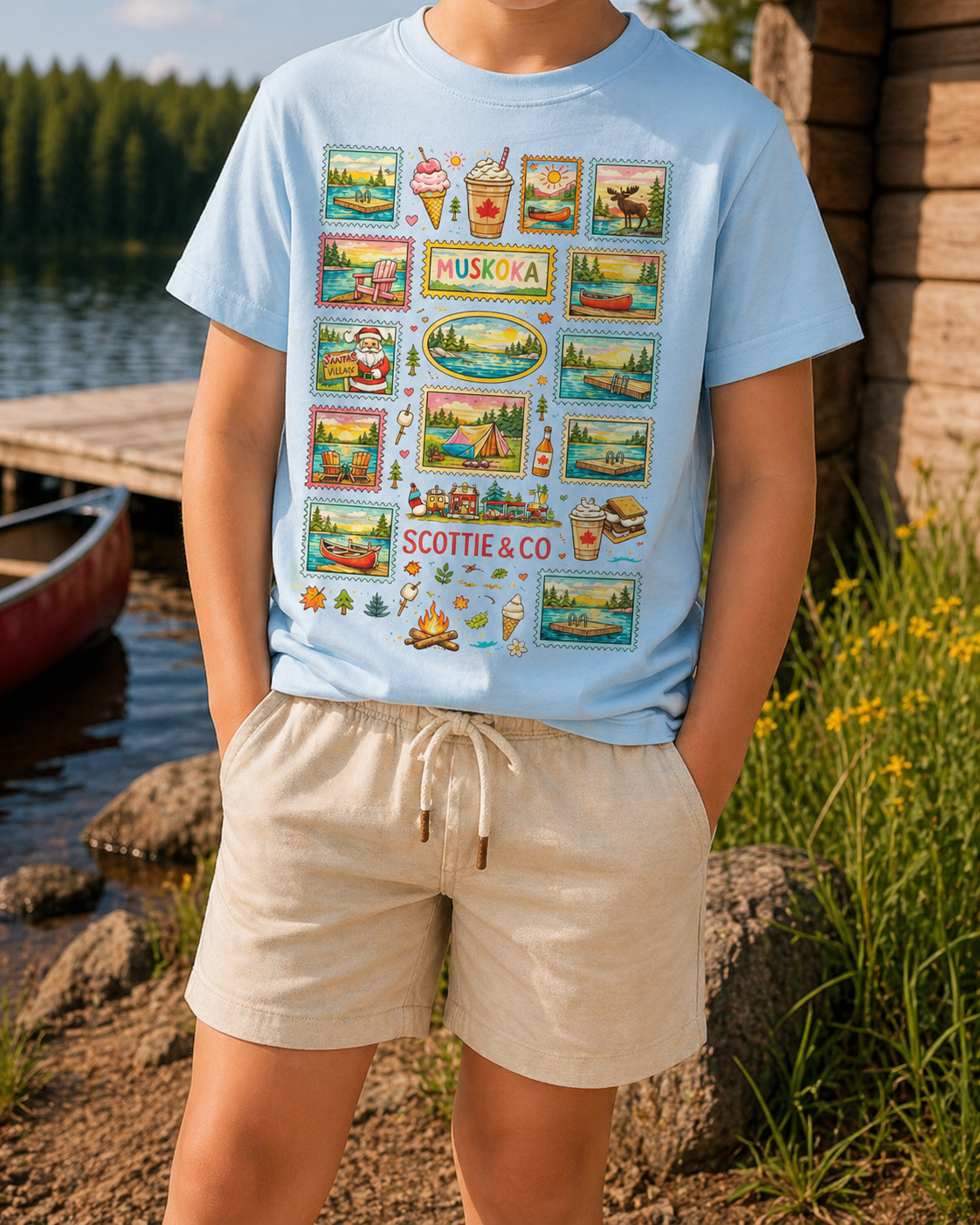 Cottage Postcard Big Kid Tee - Chambray Blue | Kids Signature Tee
