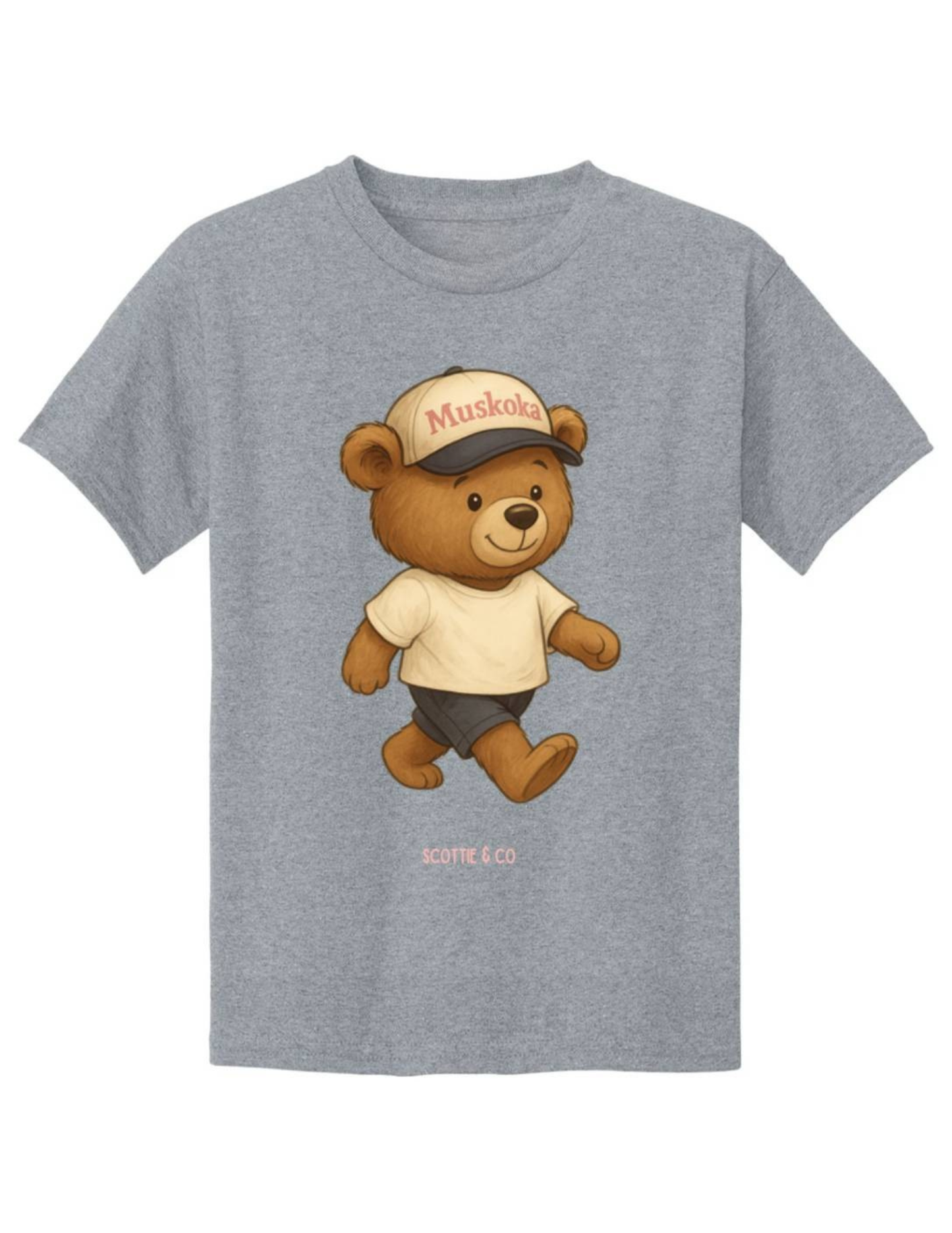The Muskoka Bear (Pink Bear) - Heather Grey | Kids Signature Tee