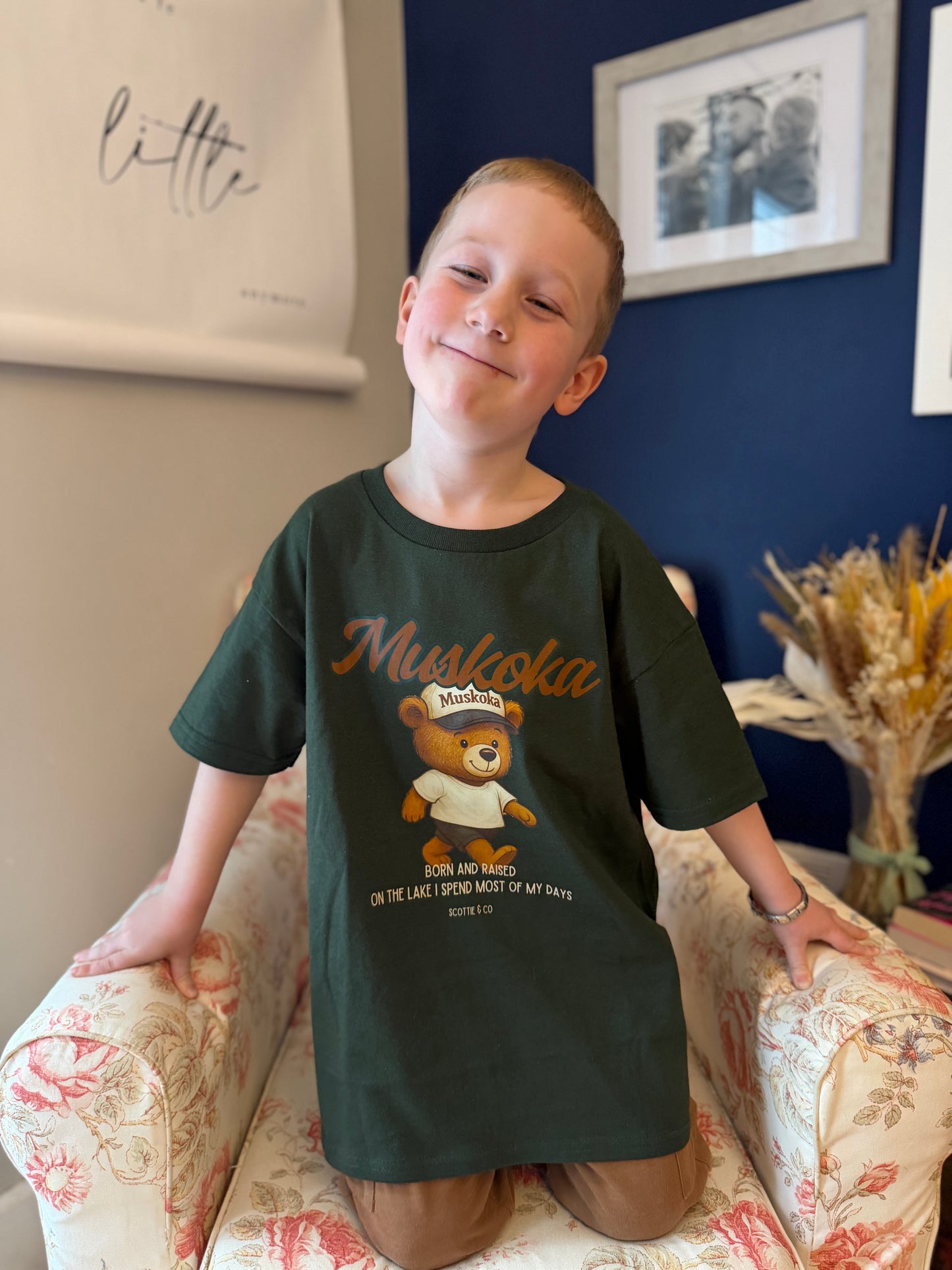 Born And Raised Tee (Brown Bear) - Forest Green | Kids Signature Tee