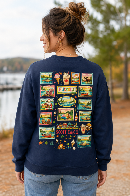 Cottage Postcard Crewneck Back Graphic - Navy | Adult Signature Crew