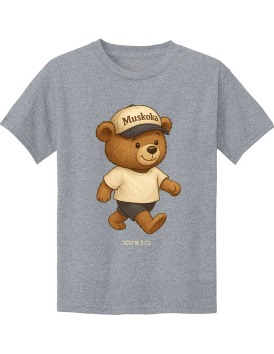 The Muskoka Bear (Brown Bear) - Heather Grey | Kids Signature Tee