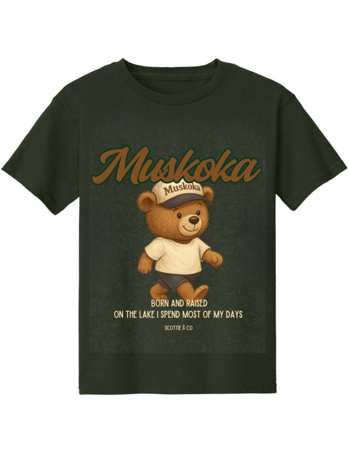 Born And Raised Tee (Brown Bear) - Forest Green | Kids Signature Tee