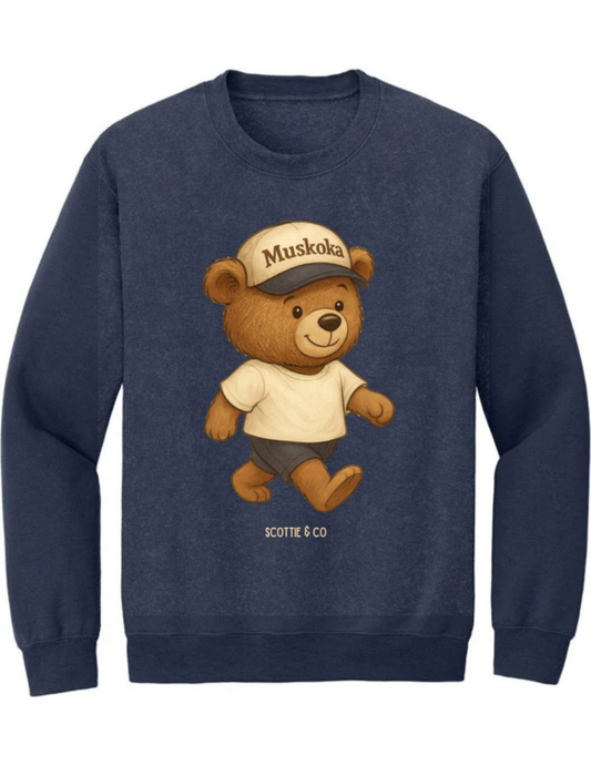 The Muskoka Bear (Pink Bear) - Navy | Adult Signature Crew