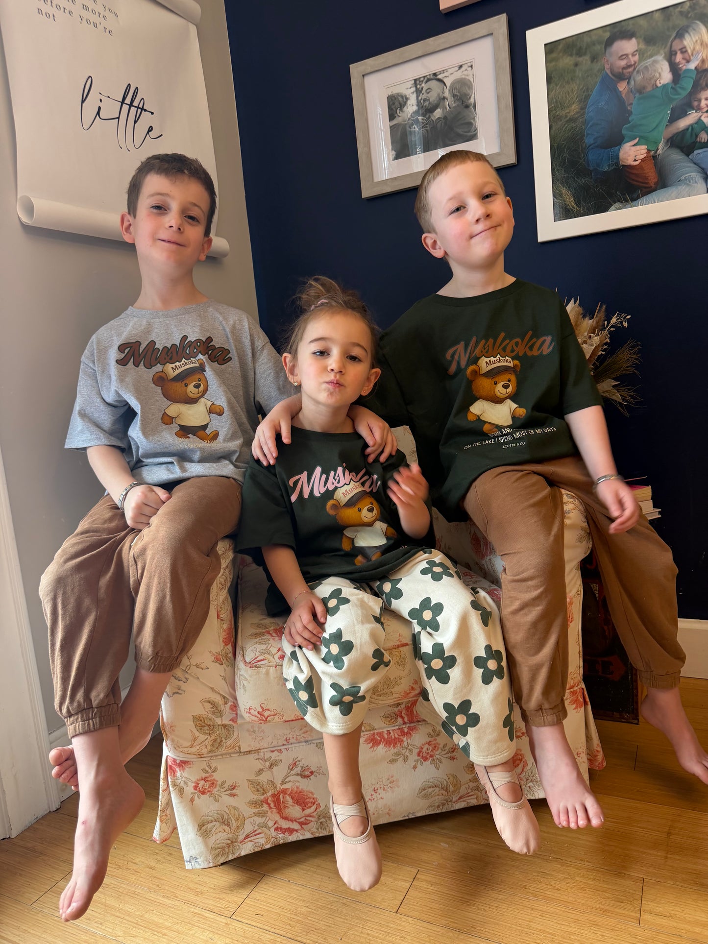 Born And Raised Tee (Pink Bear) - Forest Green | Kids Signature Tee