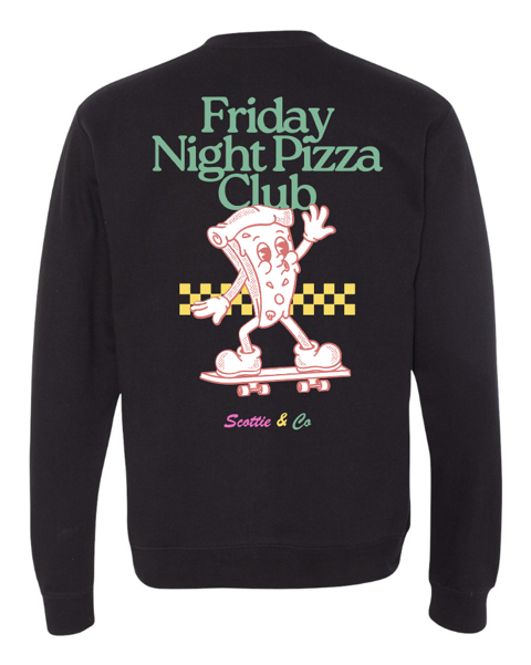 Friday Night Pizza Club - Black | Adult Signature Crew
