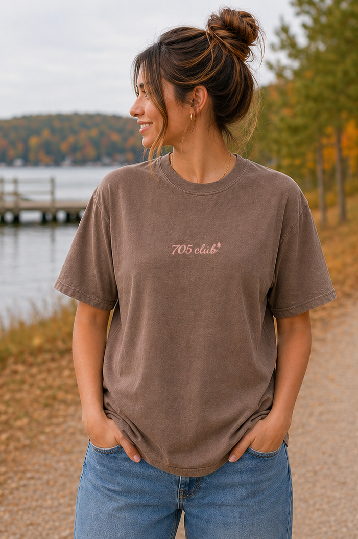 The 705 Club (pink heart) Bear - Espresso | Adult Signature Tee