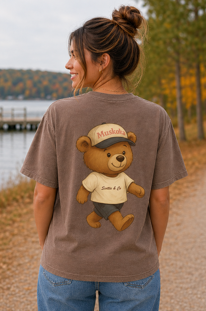 The 705 Club (pink heart) Bear - Espresso | Adult Signature Tee