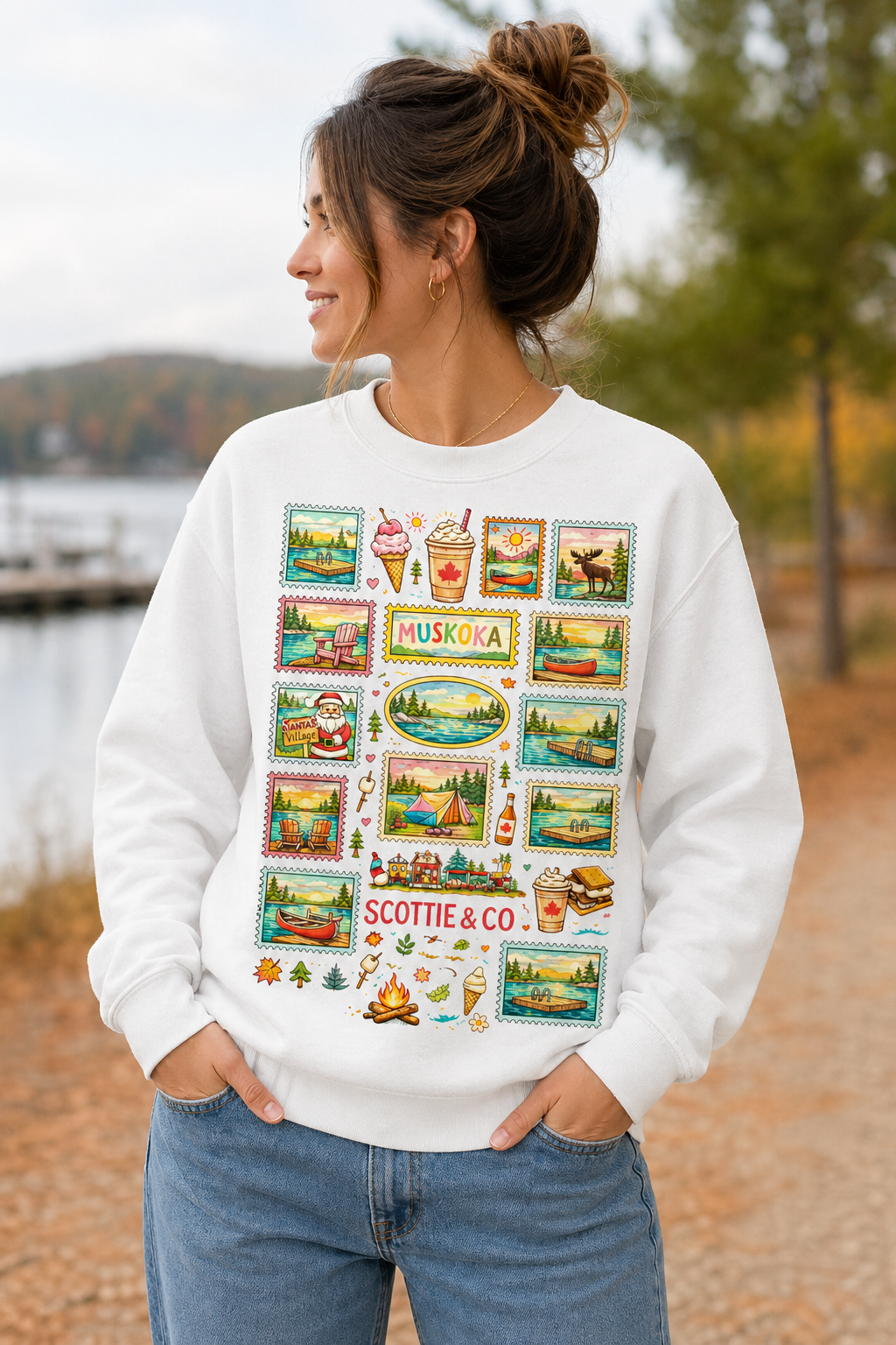 Cottage Postcard Crewneck Front Graphic - White | Adult Signature Crew
