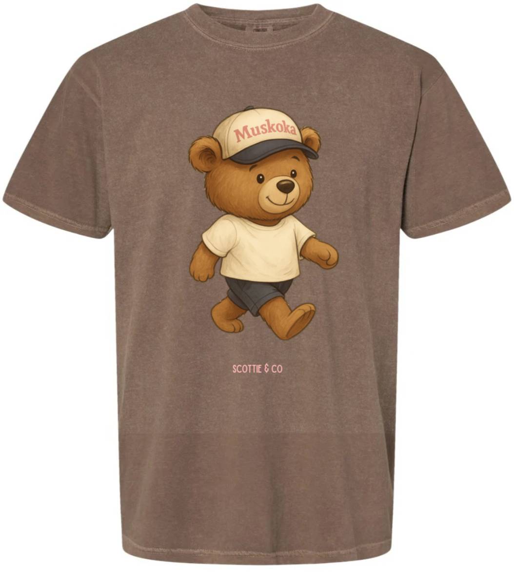 The Muskoka Bear (Pink Bear) - Espresso | Adult Signature Tee