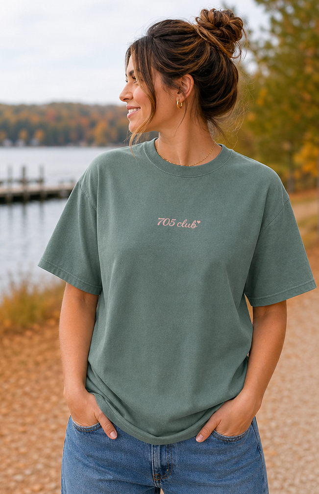 The 705 Club (pink heart) Bear - Spruce | Adult Signature Tee